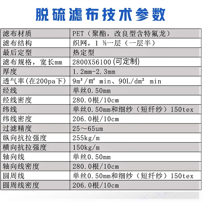 脫硫?yàn)V布技術(shù)參數(shù)